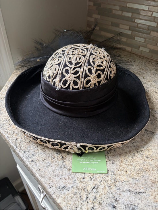 Vtg Whittall & Shon NYC  Wool Felt Derby Hat tulle beaded Old Stock Millinery main image 5